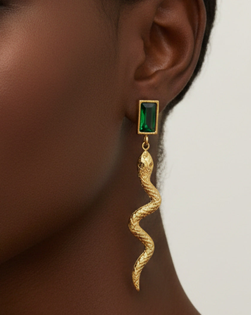 Snake Away Earrings by Imaraya – snake inspired gold plated earrings, hypoallergenic jewelry