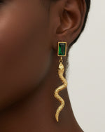 Load image into Gallery viewer, Snake Away Earrings by Imaraya – snake inspired gold plated earrings, hypoallergenic jewelry
