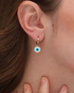 Load image into Gallery viewer, Rise Above Nazar Earrings by Imaraya – evil eye gold plated earrings, hypoallergenic jewelry
