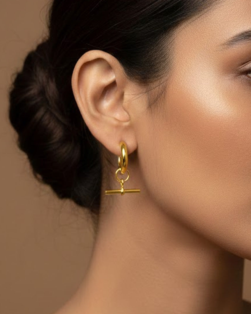 Own Your Axis Earrings - Geometric gold hoop earrings. Anti-tarnish & hypoallergenic for balanced, confident wear.