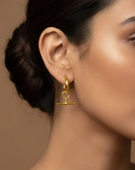 Load image into Gallery viewer, Own Your Axis Earrings - Geometric gold hoop earrings. Anti-tarnish &amp; hypoallergenic for balanced, confident wear.
