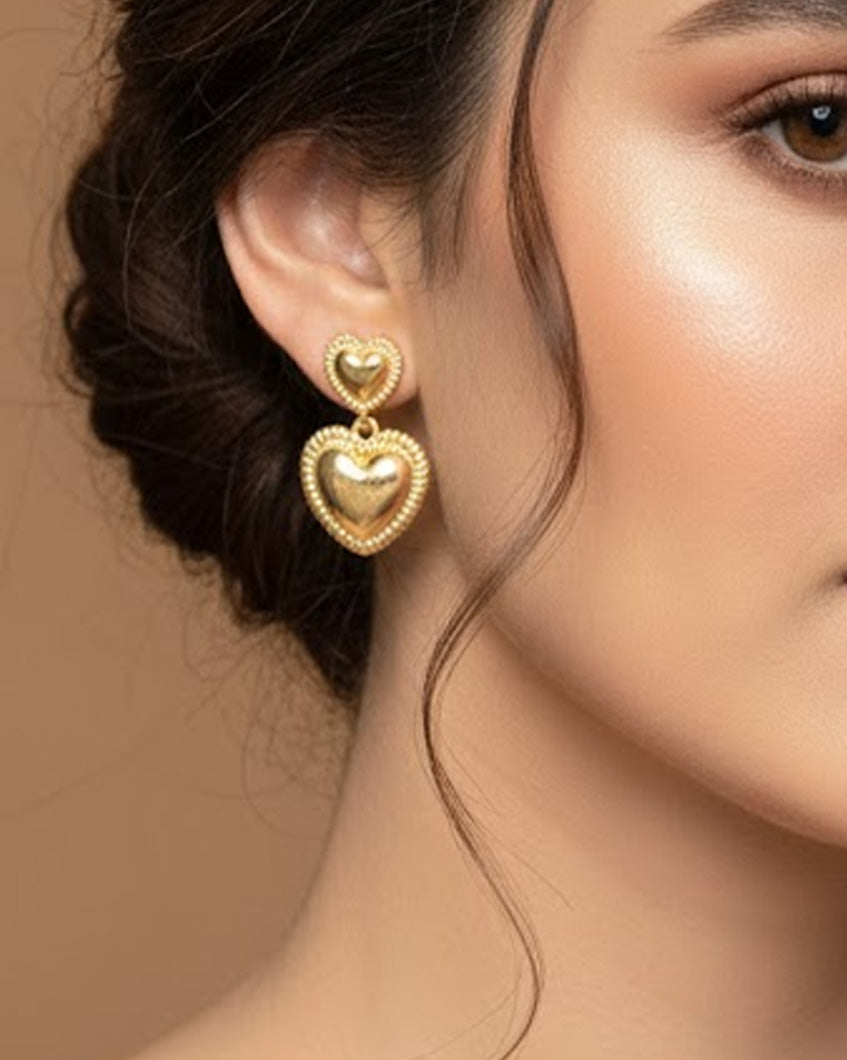 Brave Heart Earrings by Imaraya – gold plated heart design earrings, hypoallergenic anti-tarnish jewelry