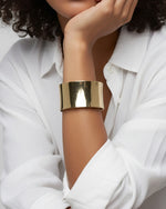 Load image into Gallery viewer, Unapologetically Me Cuff by Imaraya – bold gold plated cuff bracelet, hypoallergenic anti-tarnish jewelry
