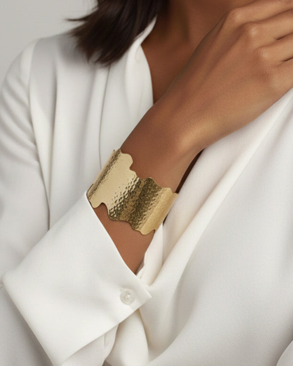 I Bend Not Break Cuff by Imaraya – statement gold plated cuff bracelet, hypoallergenic jewelry