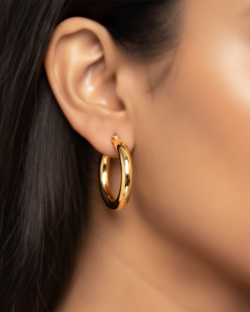 Becoming Classic Hoops by Imaraya – timeless gold plated hoop earrings, hypoallergenic jewelry