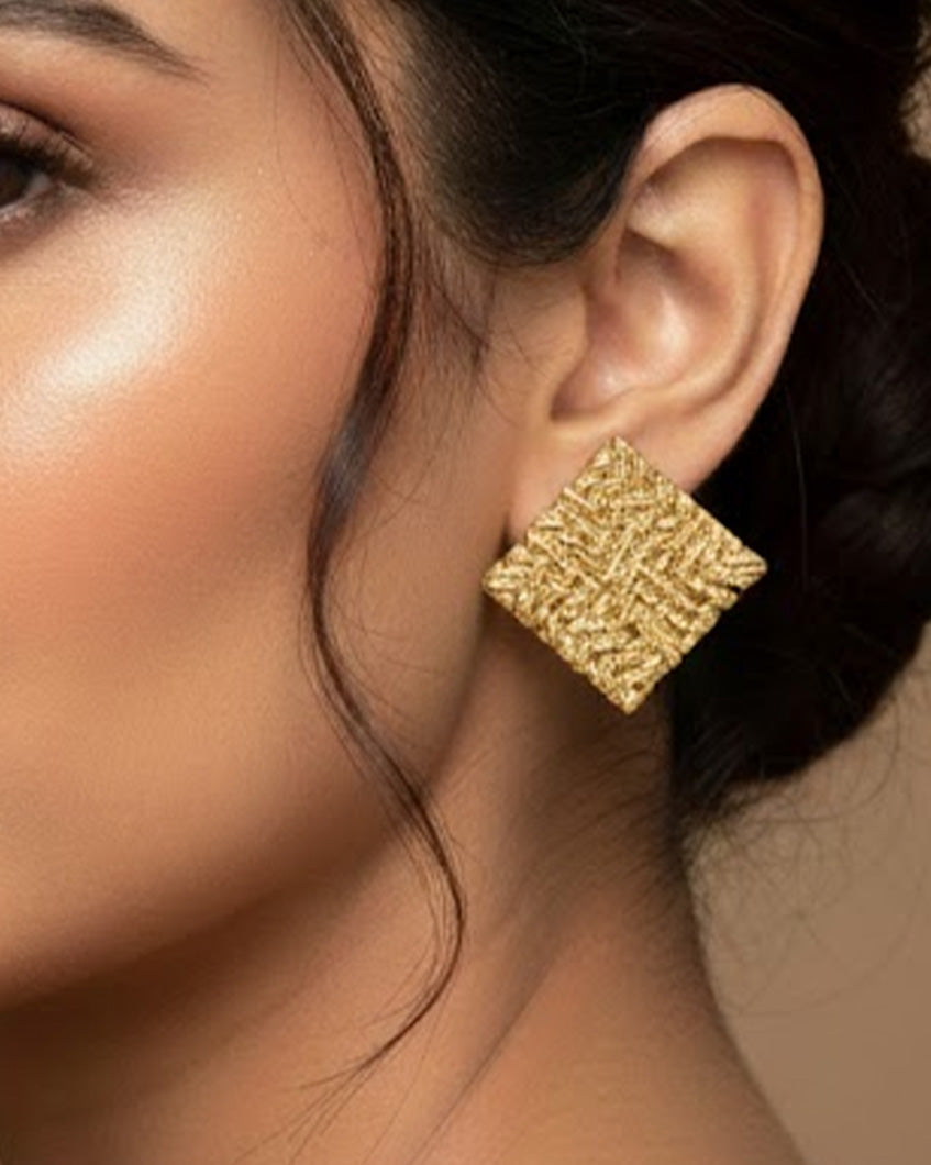 Hold My Shape Earrings - Geometric square gold studs. Anti-tarnish & lightweight for quiet, everyday strength.