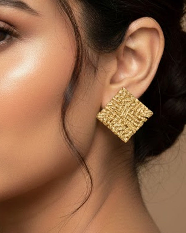 Hold My Shape Earrings - Geometric square gold studs. Anti-tarnish & lightweight for quiet, everyday strength.