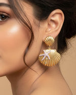 Load image into Gallery viewer, Sea of Self Earrings by Imaraya – gold plated shell design, hypoallergenic anti-tarnish women’s jewelry
